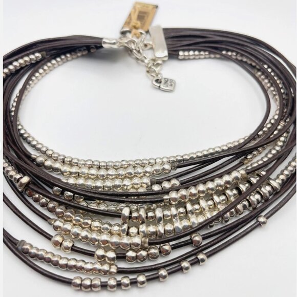 Uno De 50 OMARIBA Necklace Multi strand Leather layers cords beaded statement - Picture 14 of 16